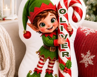 Personalized Christmas Elf Shaped Pillow, Custom Elf Plush Pillow, Kids Christmas Gift, Personalized Holiday Pillow, Christmas Bedroom Decor