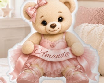 Personalized Ballerina Pillow, Ballet Teddy Bear Gift, Custom Name Dance Recital Gift, Ballerina Room Decor, Girl Birthday Gift
