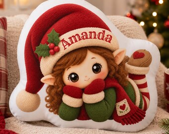 Custom Name Elf Pillow, Kids Christmas Decor, Christmas Nursery Pillow, Holiday Plush Pillow, Christmas Gift for Kids