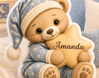 Personalized Teddy Bear Pillow, Custom Bear Plush, Baby Shower Gift, Kids Keepsake, Nursery Decor, Bedtime Bear Gift