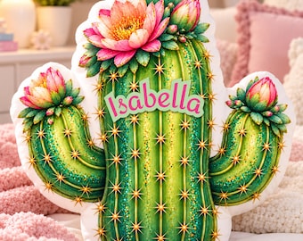 Custom Pillow, Personalized Cactus Shaped Pillow, Colorful Desert Cactus Cushion, Girls Room Decor, Custom Name Gift