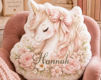 Personalized Unicorn Pillow for Girls, Custom Shaped Unicorn Pillow, Pre Teen Girl Gift, Coquette Bedroom Decor, Tween Girl Room Decor