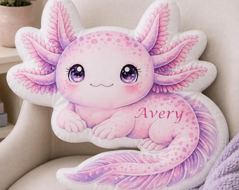 Cute Axolotl Pillow for Girls, Kawaii Axolotl Plush, Pastel Fantasy Room Decor, Pink Axolotl Gift, Cozy Kids Bedroom Cushion