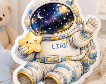 Personalized Astronaut Shaped Pillow, Custom Space Pillow, Kids Space Nursery Decor, Astronaut Gift for Boys, Galaxy Pillow for Toddler