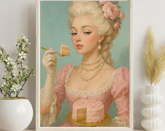 Marie Antoinette Wall Art, Elegant Rococo Vintage Print, Empowering Feminist Decor, Housewarming Gift, Whimsical Cake Art Print Home Decor