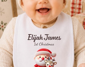 Personalized Baby First Christmas Bib, Custom Santa Baby Bib, My 1st Christmas Bib, Baby Boy Girl Holiday Gift, Christmas Keepsake