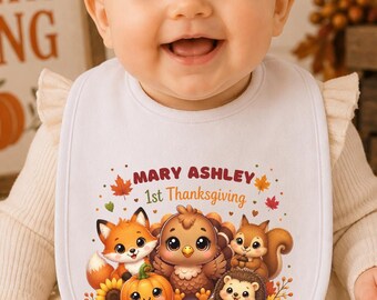 Personalized First Thanksgiving Baby Bib, Baby's 1st Thanksgiving Outfit, Custom Fall Harvest Friends Keepsake Gift