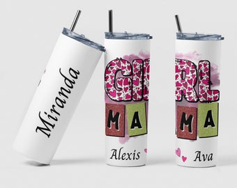 Mom Custom Coffee Travel Tumbler Cup with Kids Name Birthday Gift Idea for Mama Mothers Day Personalized Tumbler Gift for Girl Mom