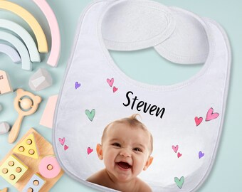 Baby Absorbent Drool Bib Custom with Name and Photo with 12oz Sippy Cup Gift Set, Personalized Cute Photo Baby Dribble Bib Cup Gift Set