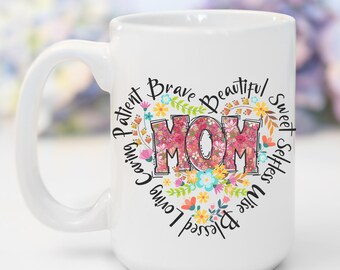 Mom Custom Ceramic 15oz Coffee Cup Mug Affirmation Birthday Gift Personalized with Name Best Bonus Step Mom Tea Cup Mother's Day Gift