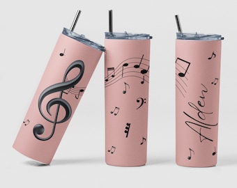 Music Note Personalized Coffee Travel Tumbler Music Teacher Birthday Gift, Custom Musician Minimal 20oz Stainless Steel Tumbler Cup Gift