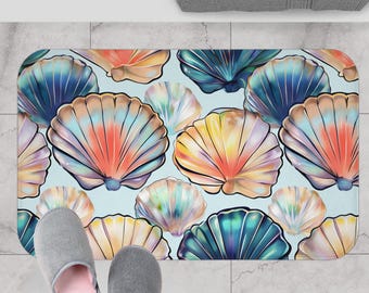 Seashell Bath Mat for Coastal Bathroom Decor Nautical Bathroom Rug for Beach House Bathroom Accessories Housewarming Gift for New Home