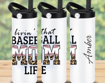 Sports Mom Custom Travel Coffee Sports Bottle Birthday Gift, Personalized Livin the Football Soccer Baseball Mom Sports Tumbler Cup Gift