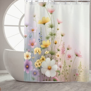 Wildflower Bathroom Shower Curtain Housewarming Gift, Floral Home Decor, Botanical Curtain, Wildflowers Decor, Floral Bathroom, Flowers