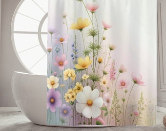 Wildflower Bathroom Shower Curtain Housewarming Gift, Floral Home Decor, Botanical Curtain, Wildflowers Decor, Floral Bathroom, Flowers