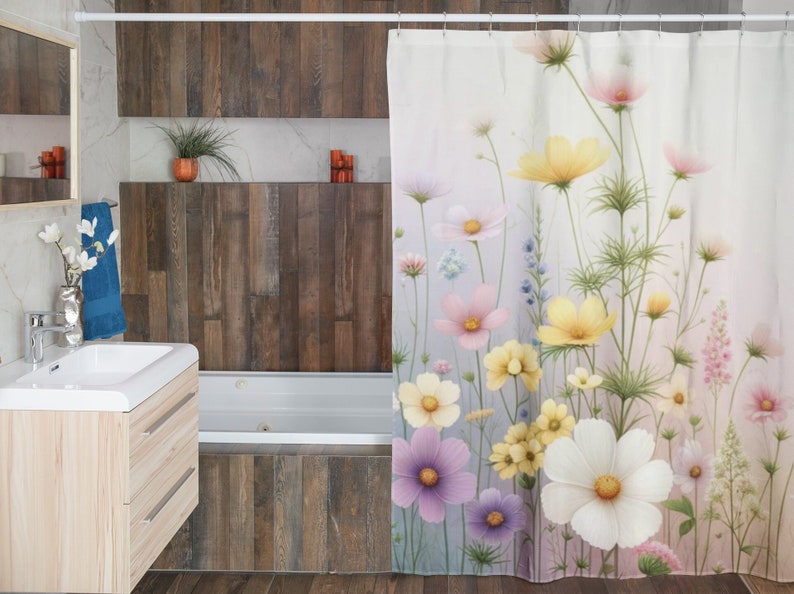 Wildflower Bathroom Shower Curtain Housewarming Gift, Floral Home Decor, Botanical Curtain, Wildflowers Decor, Floral Bathroom, Flowers image 2