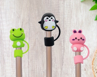 Silicone Cute Animal Straw Cover Caps for 30oz Stanley Cup 10mm Straw Accessory Gift, Cute Reusable Decorative Straw Penguin Bunny Frog