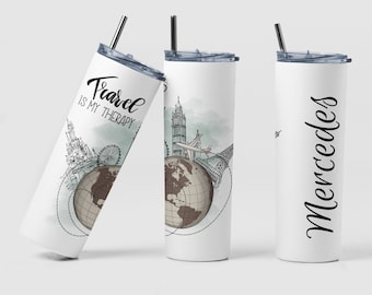 World Traveler Tumbler, Traveler Gift, Personalized Tumbler with Straw, Custom Travel Cup, Retirement Gift, Gift for Skinny Tumbler