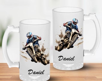 Motorcycle Custom Beer Stein Mugs Birthday Gift for Men, Personalized Adventure Motorbike Beer Cup Mugs Christmas Gift Ideas for Dad