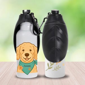 Boho Dog Water Bottle, Personalized Dog Gift, Dog Mom Gift, Custom Pet Bottle, Travel Dog Bowl, Puppy Accessories, Dog Lover Gift