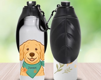 Boho Dog Water Bottle, Personalized Dog Gift, Dog Mom Gift, Custom Pet Bottle, Travel Dog Bowl, Puppy Accessories, Dog Lover Gift