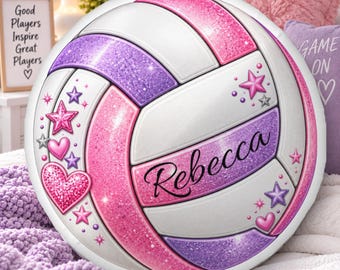 Volleyball Pillow, Personalized Sports Pillow for Girls, Custom Volleyball Shaped Pillow, Volleyball Player Gift, Kids Sports Room Decor