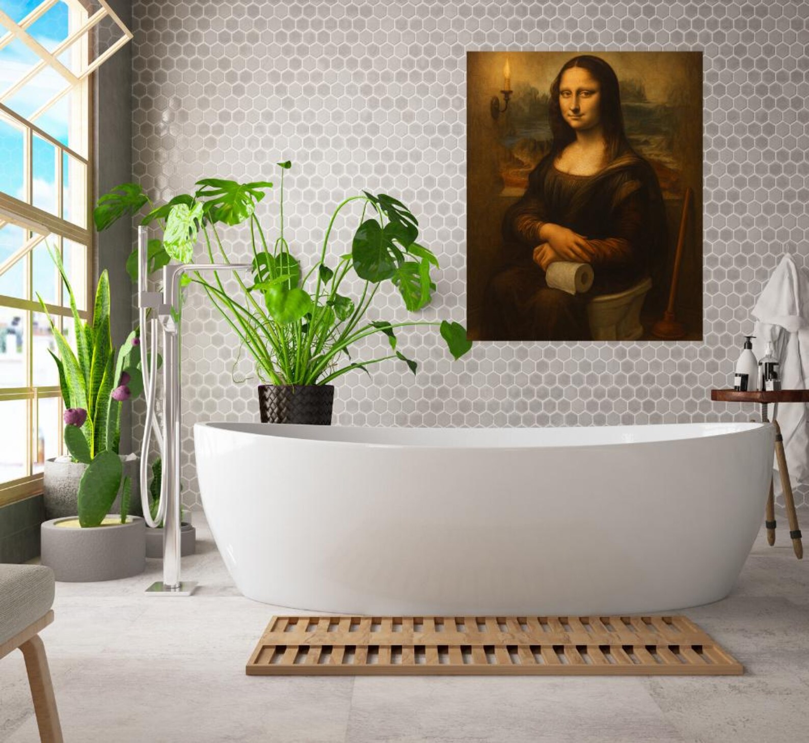 Mona Lisa Bathroom Art, Funny Toilet Humor Print, Vintage Wall Decor ...