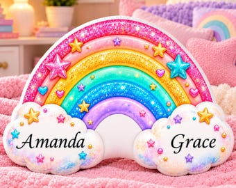 Rainbow Shaped Pillow, Personalized Kids Gift, Custom Name Pillow, Colorful Rainbow Room Decor, Toddler Bedroom Cushion