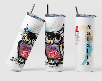 Owl Custom Coffee Travel Tumbler Cup Birthday Gift for Women Artist, Personalized Cute Owl Tea Tumbler Mug Graduation Gift for Owl Lover