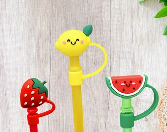 Straw Cover Toppers Silicone Tip Reusable Straws Food, Strawberry Watermelon Lemon Banana Caps Fits Most Straws Not All Fit Stanley Straws