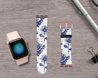 Chinoiseries Watch Band Gift for Women Blur Floral Apple Watch Band Faux Leather iWatch Band 38-41mm 42-45mm Apple Watch Strap Accessories