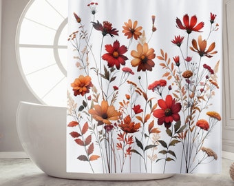 Fall Shower Curtains Bathroom Decor for Housewarming Gift, Wildflower Shower Curtain, Autumn Bathroom Decor, Boho Floral Bath Decor