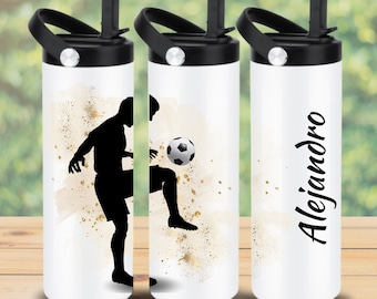 Soccer Player Custom Travel Sports Water Bottle Birthday Coach Gift, Personalized Football Soccer Sports Coffee Tumbler End of Season Team