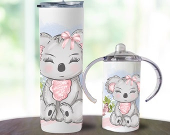 Koala Bear Custom 20oz Tumbler 12oz Sippy Cup Mom Birthday Gift Set, Personalized Cute Koala Bear Kids Sippy Cup and Tumbler Gift