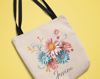 Custom Birth Flower Tote Bag, Flower Name Bag, Personalized Birthday Gift for Her, Mom Birthday, Gift for Friend, Birth Month Gift