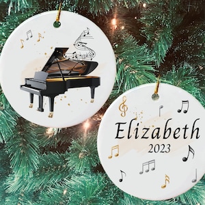 Piano Custom Ceramic Christmas Tree Ornament Gift for Music Lover Teacher, Personalized Grand Music Piano Notes Themed Ornament Gift
