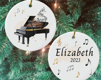 Piano Custom Ceramic Christmas Tree Ornament Gift for Music Lover Teacher, Personalized Grand Music Piano Notes Themed Ornament Gift