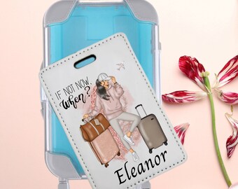 Luggage Tag Custom Travel Girl Birthday Gift in Mini Suitcase Gift Box, Personalized Cute Colorful Luggage Tag Favor Gift Set for Mom