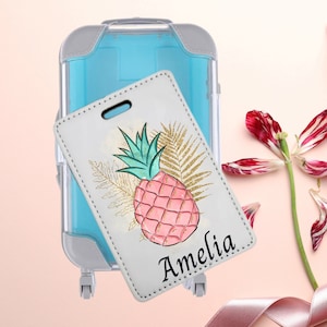 Luggage Tag Custom Name Cute Pineapple in Mini Suitcase Gift Box Set Birthday Gift, Personalized Cruise Luggage Bag Tag Gift for Mom