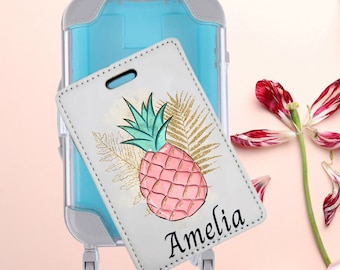 Luggage Tag Custom Name Cute Pineapple in Mini Suitcase Gift Box Set Birthday Gift, Personalized Cruise Luggage Bag Tag Gift for Mom