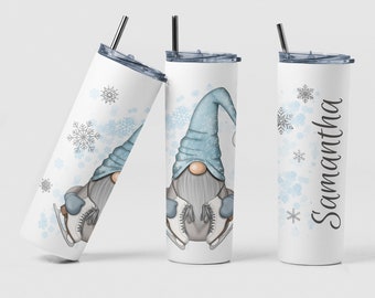 Ice Skater Tumbler, Gift for Ice Skater, Winter Sport Gift, Winter Gnome, Gnome Tumbler, Personalized Tumbler, Christmas tumbler, Custom Cup