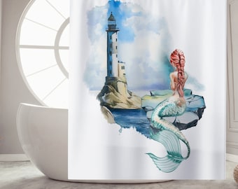 Fabric Mermaid Bath Shower Curtain Ocean Bathroom Accessories Coastal Home Decor Fabric Mermaid Bath Shower Curtain Ocean Bathroom Accessories Coastal Home Decor