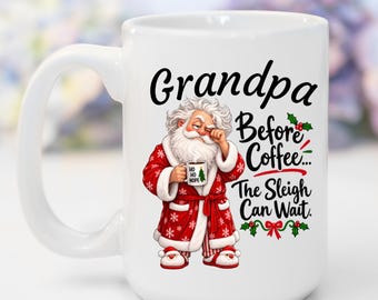 Personalized Mug, Custom Coffee Mug with Name, Funny Santa Christmas Gift, Before and After Coffee Design (11, 15oz)