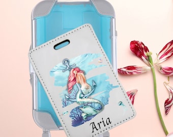 Luggage Bag Tag Custom Name Mermaid Gift in Mini Suitcase Gift Box Set Mom Gift, Personalized Colorful Ocean Cruise Luggage Tag Gift