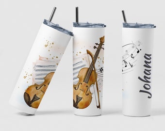 Watercolor Violin Tumbler, Custom Violin Coffee Tumbler Graduation Gift for Student, Personalized Violin Tea Tumbler Cup Best Teacher Gift