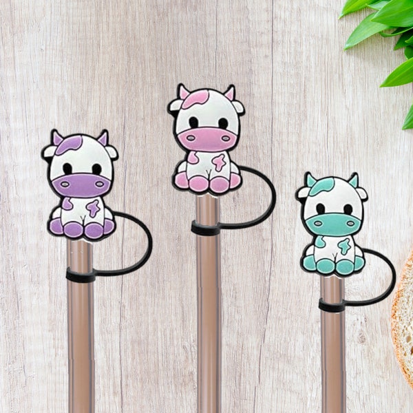 Silicone Straw Cover Cap Topper Colorful Cow for Water Bottle Tumbler Reusable Straws, Silicone Cow Reusable Straw Tip Cover Cap