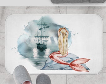 Mermaid Bath Mat Nautical Decor Mermaid Rug Mermaid Shower Mat Ocean Bath Mat Cute Bath Mat Mermaid Lover Gift Nautical Bath Kitchen Floor