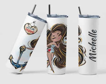 Sailer Girl Tumbler, Custom Girl Cruise Trip Tumbler Cup Gift For Bestie, Personalized BFF Surprise Girls Beach and Cruise Gift Tumbler