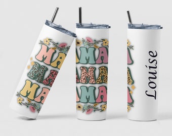 Retro Mama Floral Custom Coffee Travel 20oz Tumbler Cup Birthday Gift, Personalized Mama Mama Tea Tumbler Cup with Name Mother's Day Gift