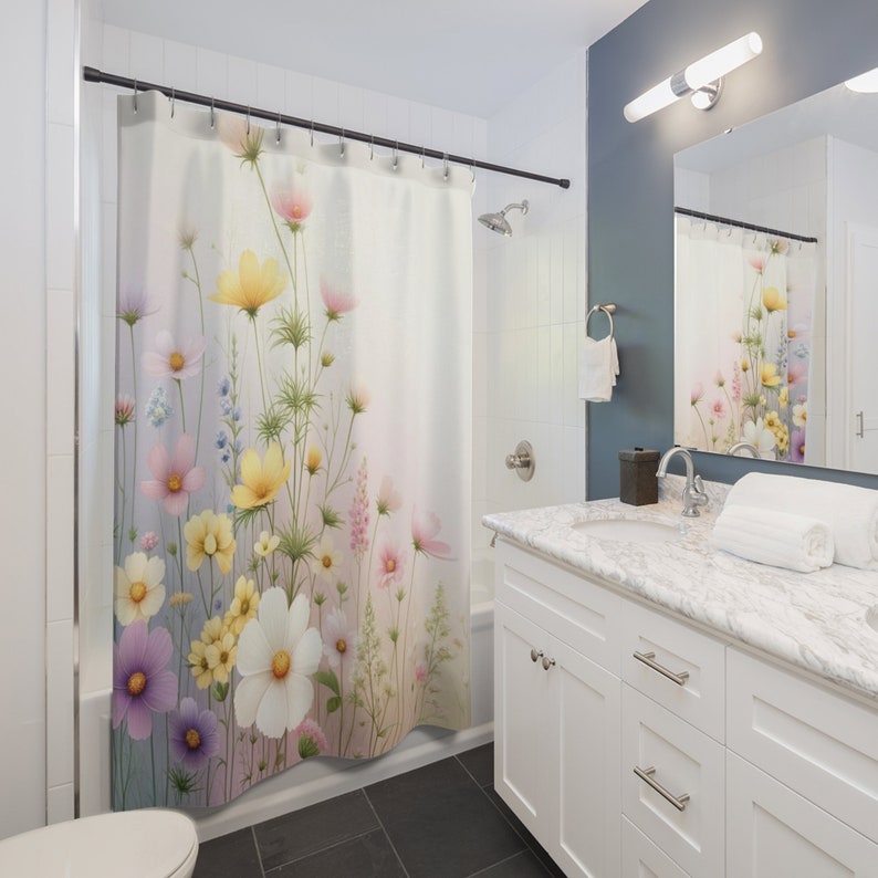 Wildflower Bathroom Shower Curtain Housewarming Gift, Floral Home Decor, Botanical Curtain, Wildflowers Decor, Floral Bathroom, Flowers image 3